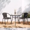 Set De Jardín Mesa De Vidrio + 2 Sillas Símil Rattan Negro
