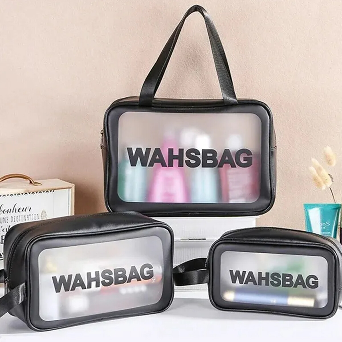 Estuche Neceser Washbag 3 Piezas - Negro 