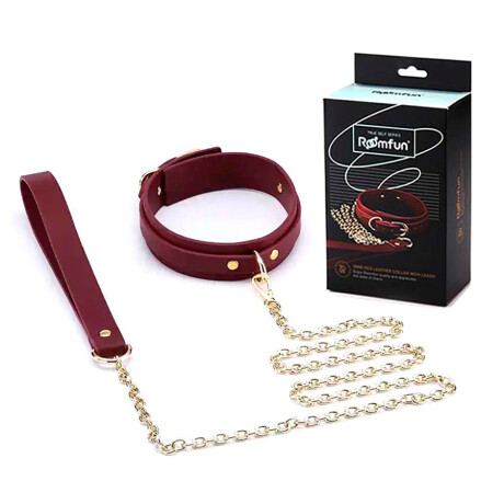 Collar Cuero Sintético con Correa Roomfun Bdsm Rojo Vino Collar Cuero Sintético con Correa Roomfun Bdsm Rojo Vino