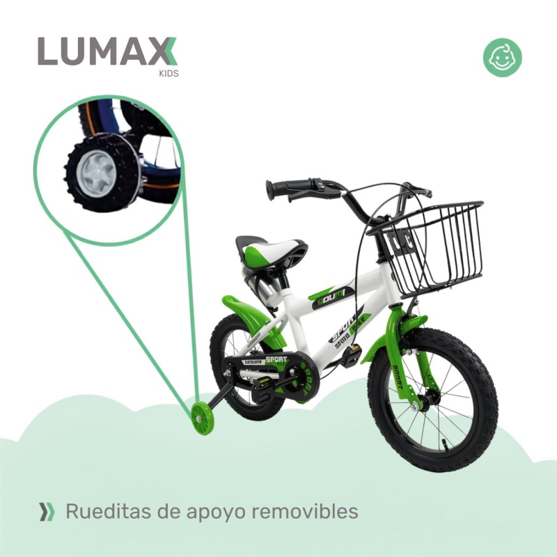 Bicicleta Rodado 12 Con Canasto Y Caramañola Niño Niña Verde