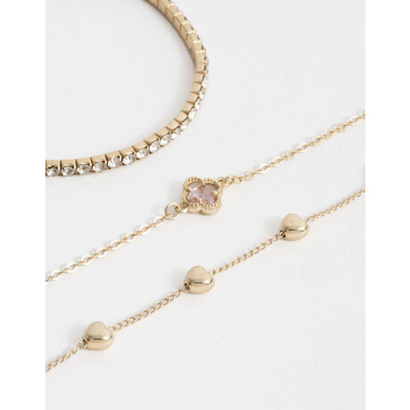 Set De Pulseras Flexibles Con Strass Dorado