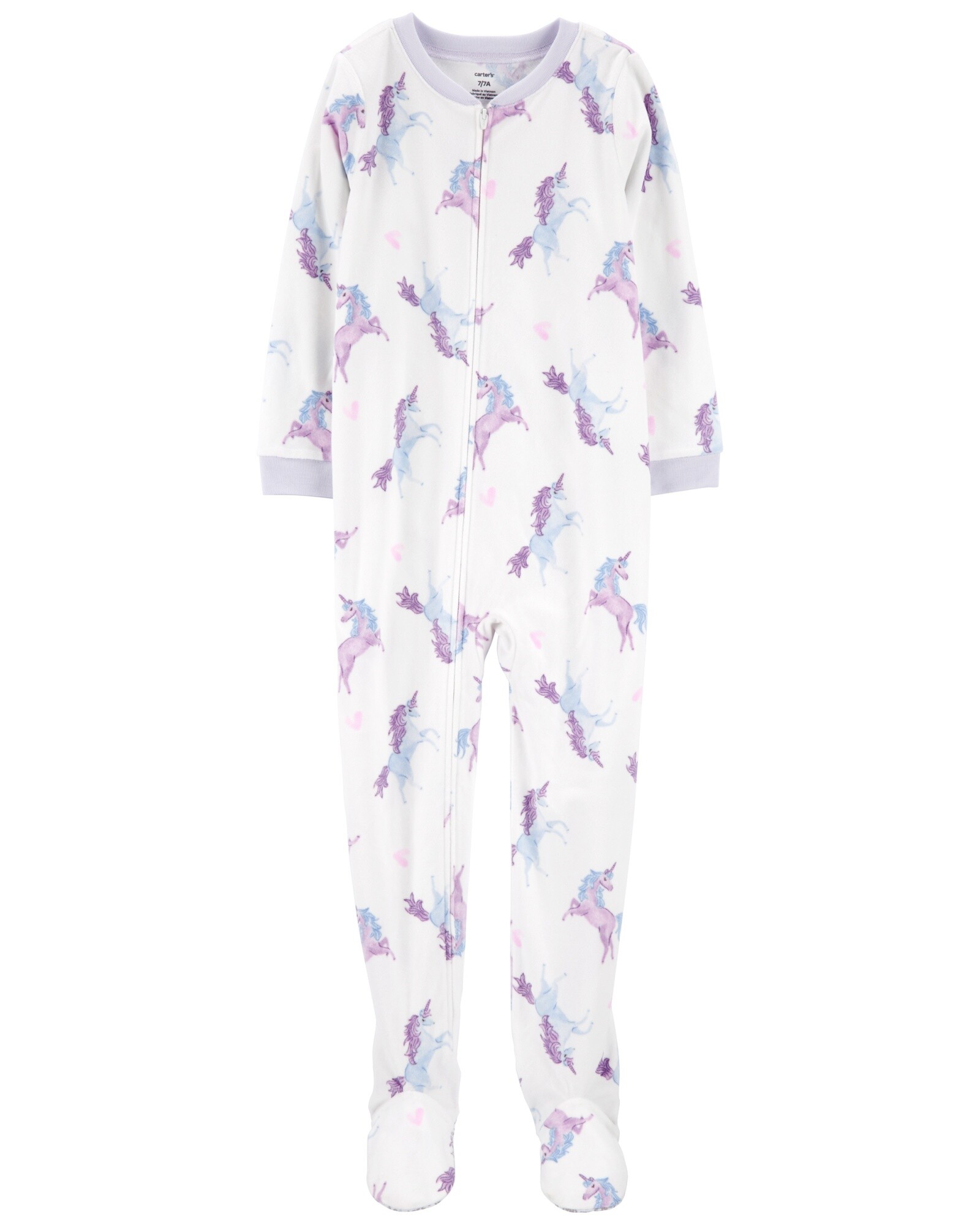 Pijama uno pieza de micropolar, con pie, diseño unicornios Sin color