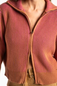 Campera Tejida Algodon Rosa/mocha