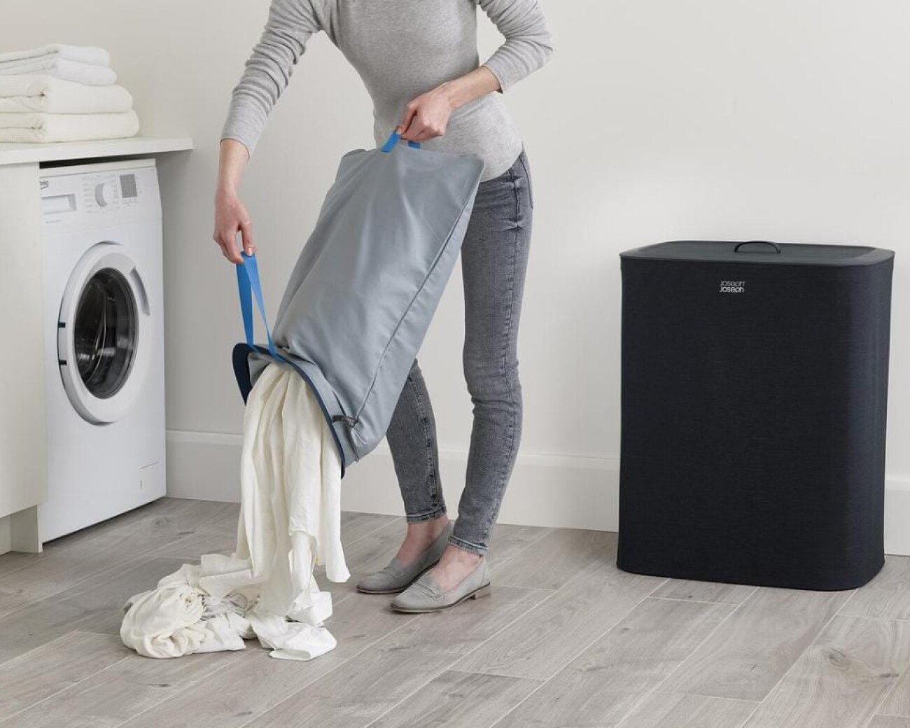 Cesta de lavandería con doble compartimento 90L Tota Negra