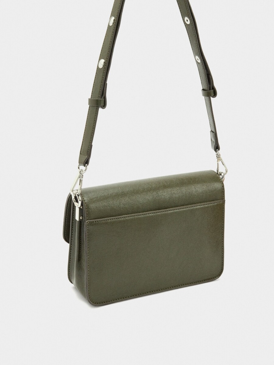 Bolso Bandolera Con Solapa Y Textura caqui