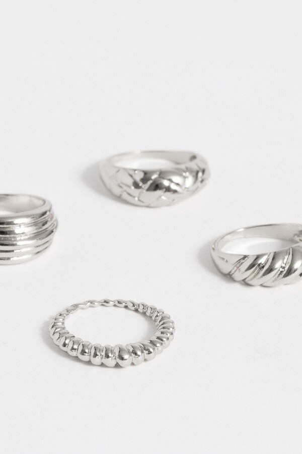 Set de anillos texturados plateado