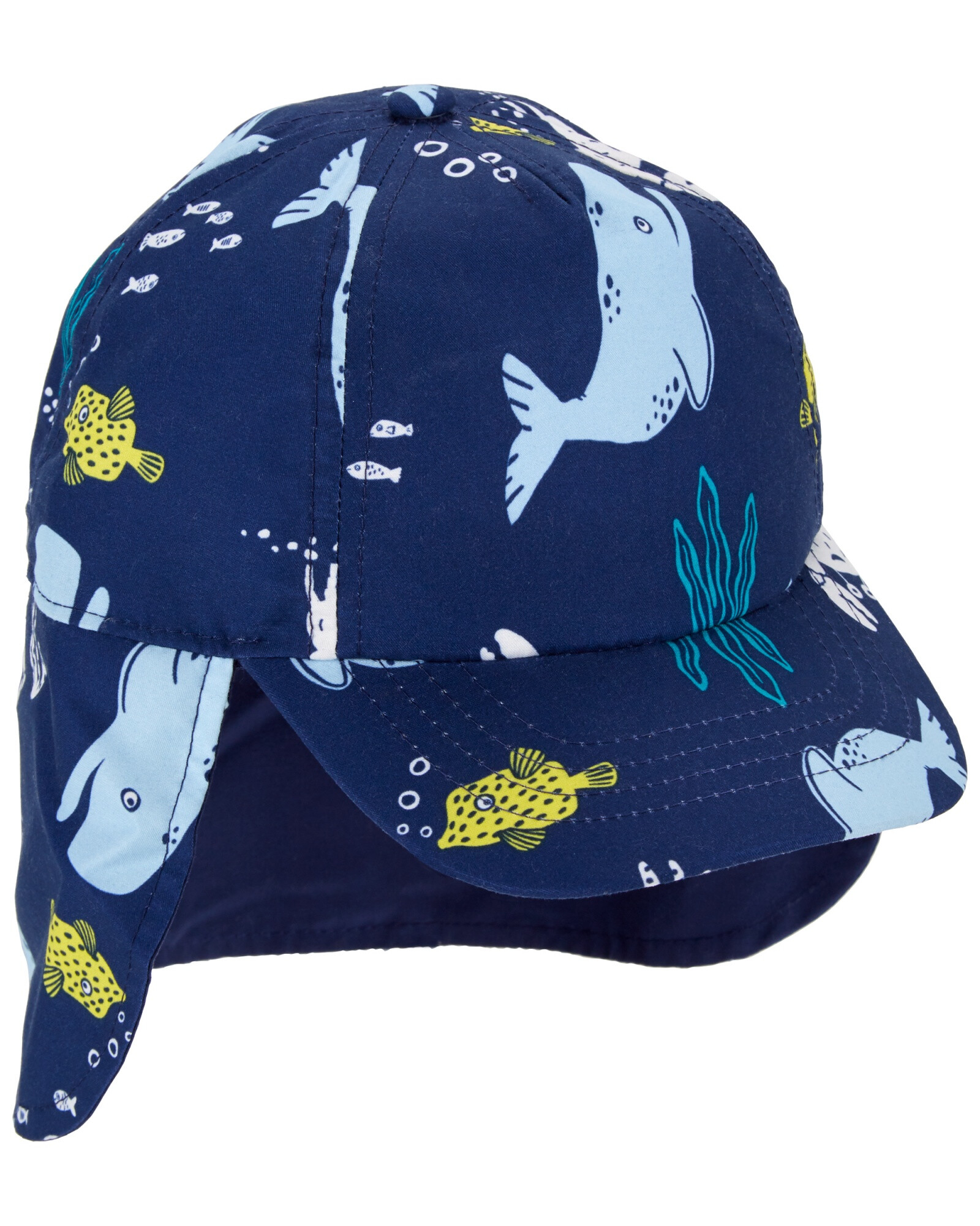 Gorra con visera y solapa, diseño ballenas Gorra con visera y solapa, diseño ballenas