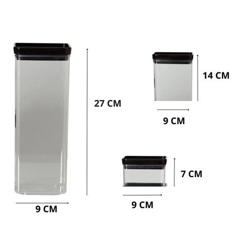 Kit Lumini X7 Frascos Potes Herméticos Cuadrados y Apilables Negro