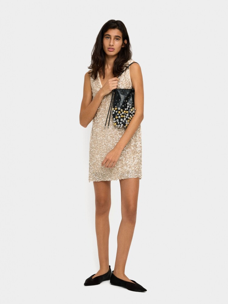 Vestido Corto De Lentejuelas crudo
