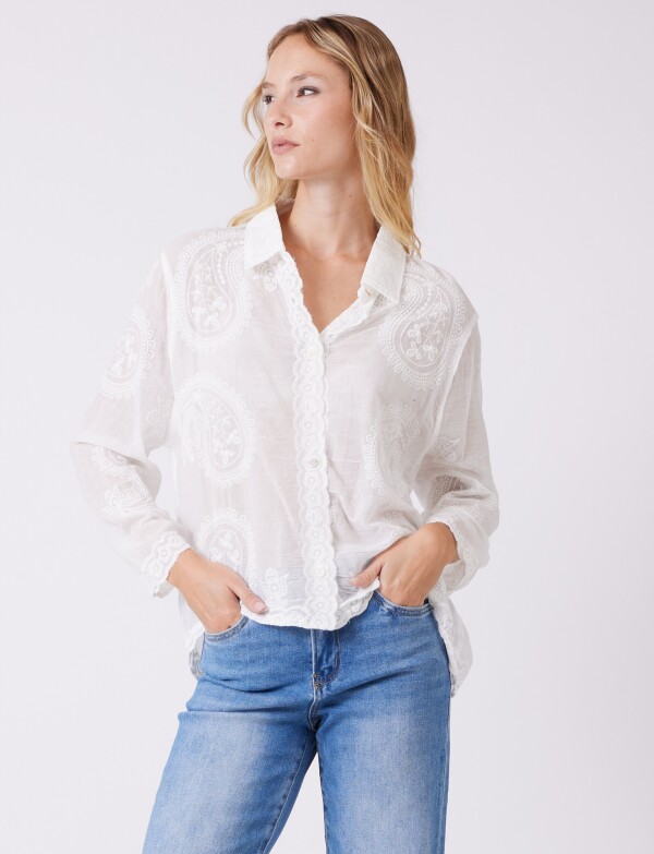 Camisa Algodon Bordado BLANCO