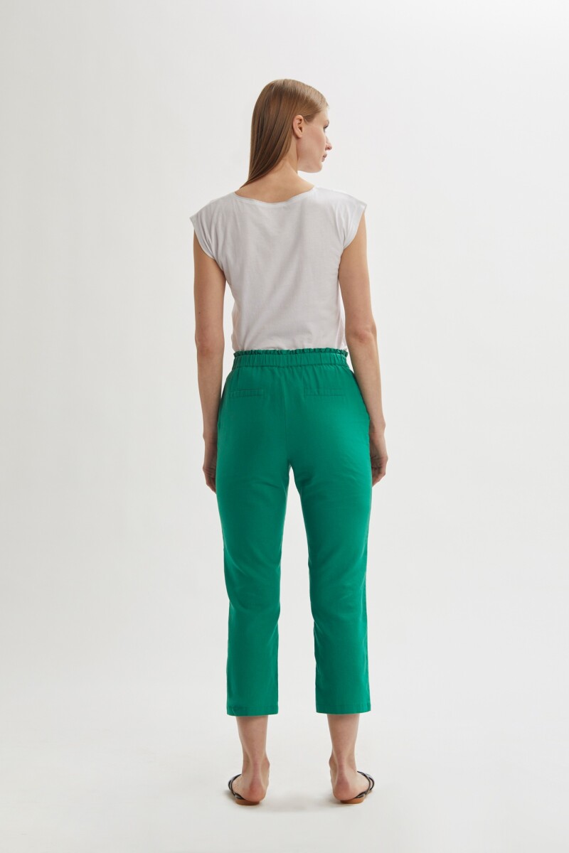Pantalón de lino con botones verde esmeralda