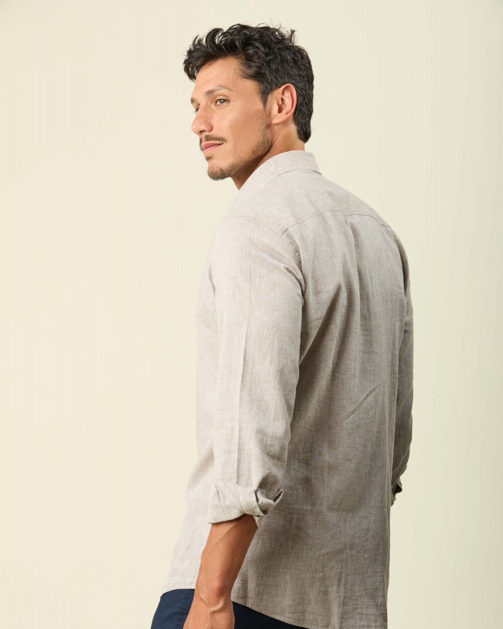 Camisa Lino Algodón Manga Larga Beige