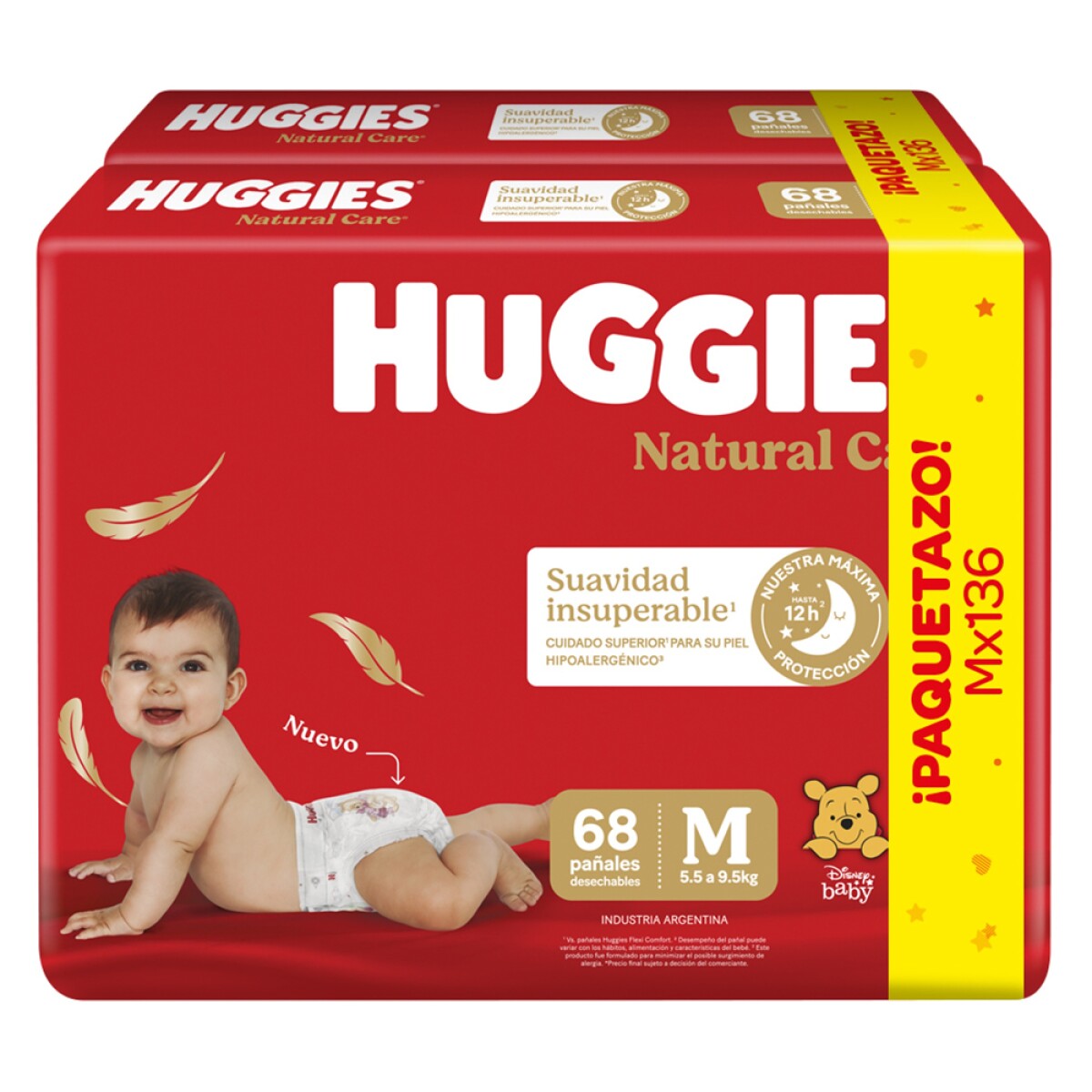Pañales Huggies Natural Care M Unisex 136 Unidades 