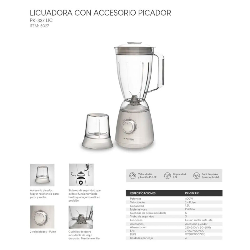 LICUADORA PUNKTAL PK-337 c/ Picador 2 Vel. 1.5L N/A