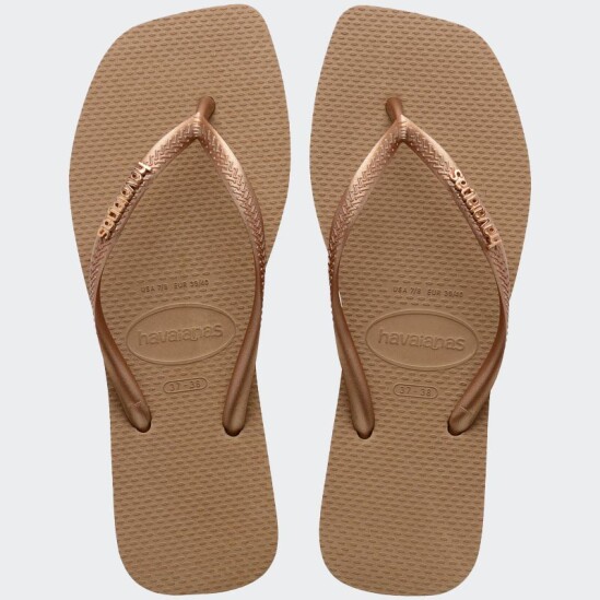Ojotas Havaianas Slim Square Logo Metallic Dorado