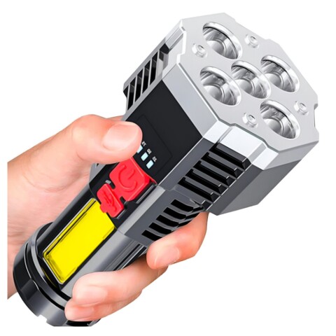 Linterna Luz Recargable USB Camping Táctica 5 Leds Portatil Variante Color Negro