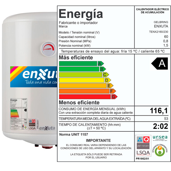 Termotanque Calefón Enxuta Tenx2160 60 L TERMOTANQUE ENXUTA TENX2160 60L