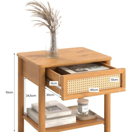 MESA DE LUZ MADERA MACIZA RATAN 2 CAJÓN DORMITORIO MESA DE LUZ MADERA MACIZA RATAN 2 CAJÓN DORMITORIO