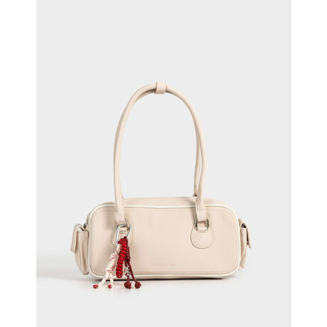Cartera Bowling Con Charm Marron Beige