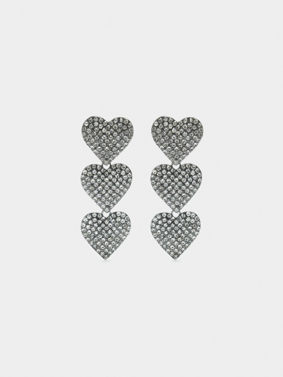 Pendientes Maxi Con Corazones plateado