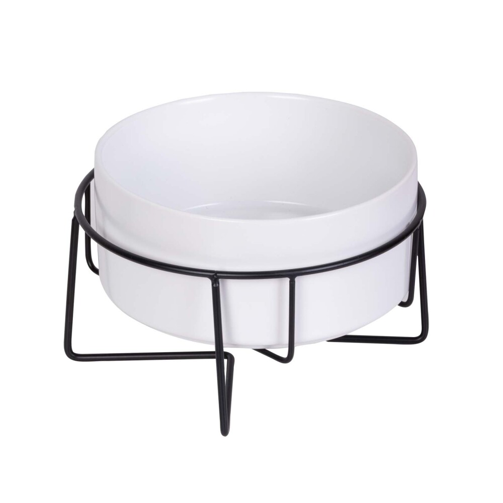 COMEDERO MASCOTAS CERAMICA-Y-METAL BLANCO CERÁMICA Y METAL