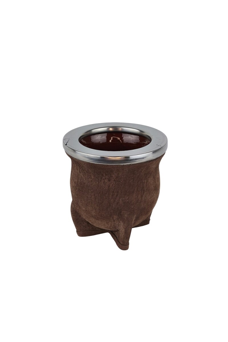 Mate ceramica camionero cuero chancho acero grande Marron