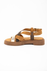 Sandalias De Cuero Tiras Cruzadas Multi