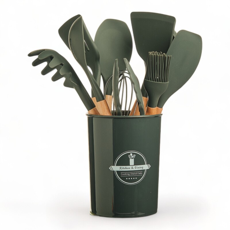 Set Utensilios Cocina Inicial Silicona Madera Plus Gourmet Gris