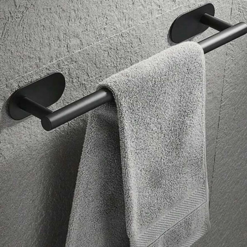 Toallero adhesivo para baño negro mate 40cm Toallero Adhesivo Para Baño Negro Mate 40cm