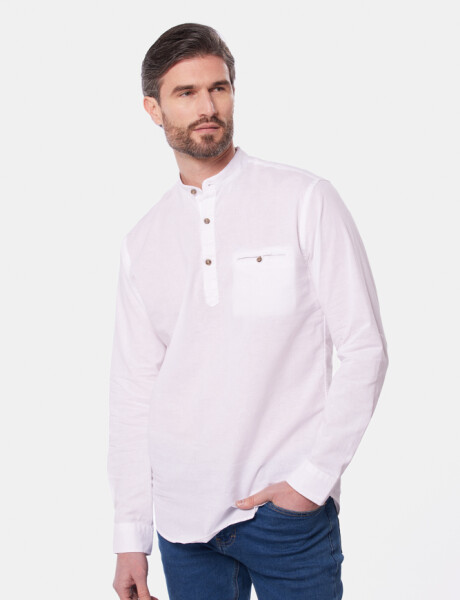 CAMISA LINO MEDIO BOTON CUELLO MAO Blanco