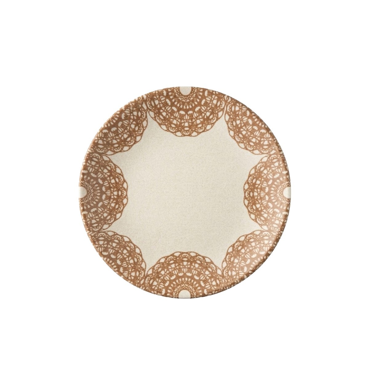 PLATO HONDO BORDE MANDALA BEIGE RENDEIRAS 25CM 