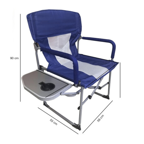 Silla Director Plegable Portable Acero c/ Mesa Playa Camping Azul