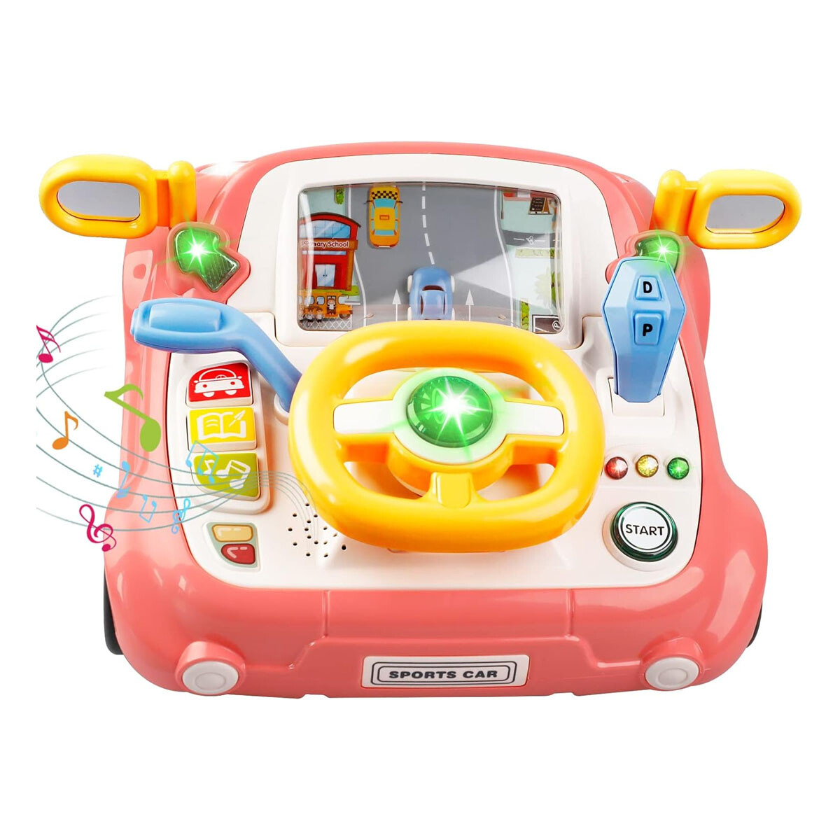 Volante Musical Juego Infantil Simulador Manejo Pantalla Luz - Rosa 