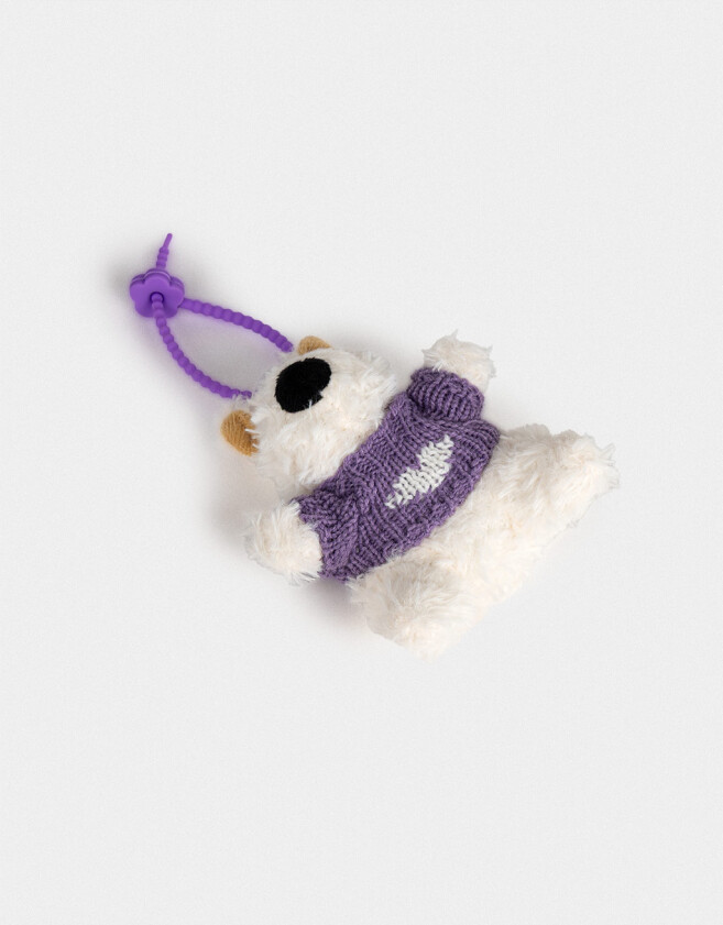 Llavero Peluche Llavero Y Charm De Perrito Con Sweater - Blanco Crema