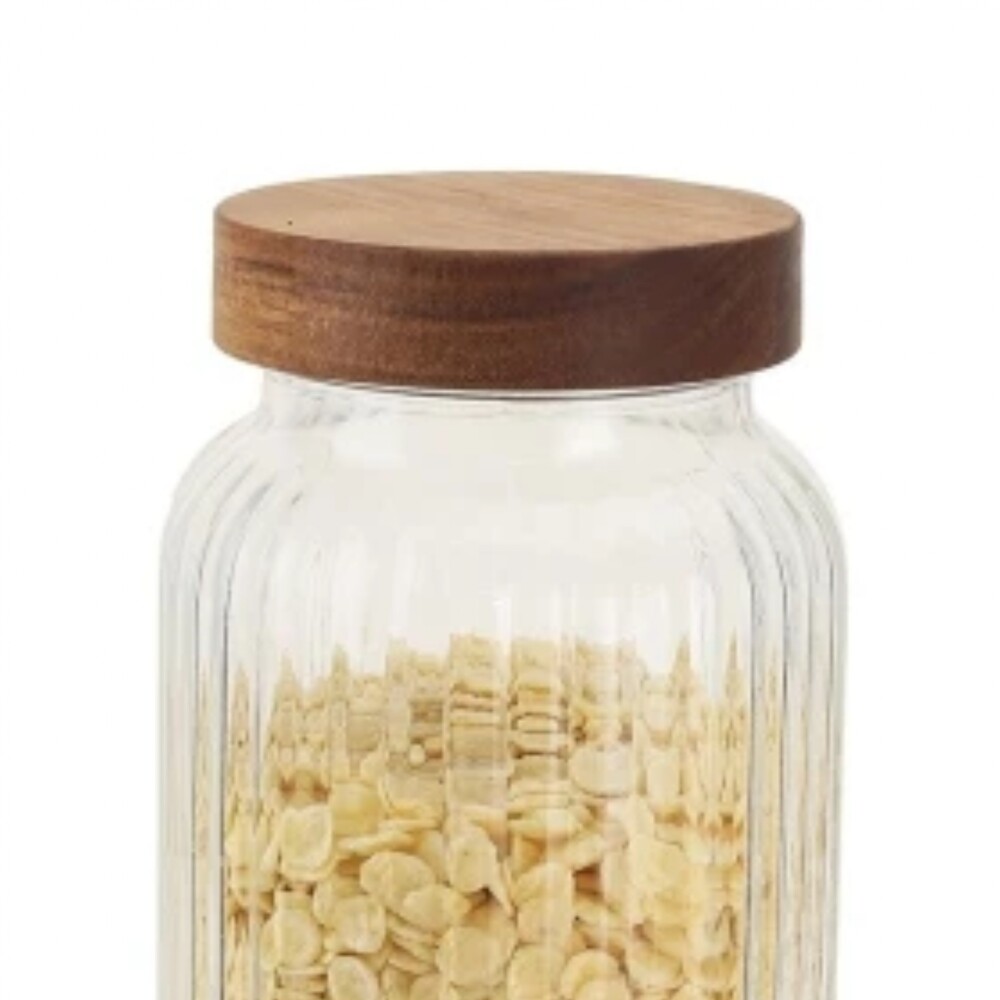 Recipiente vidrio labrado - Tapa de Madera 1.2L Recipiente vidrio labrado - Tapa de Madera 1.2L