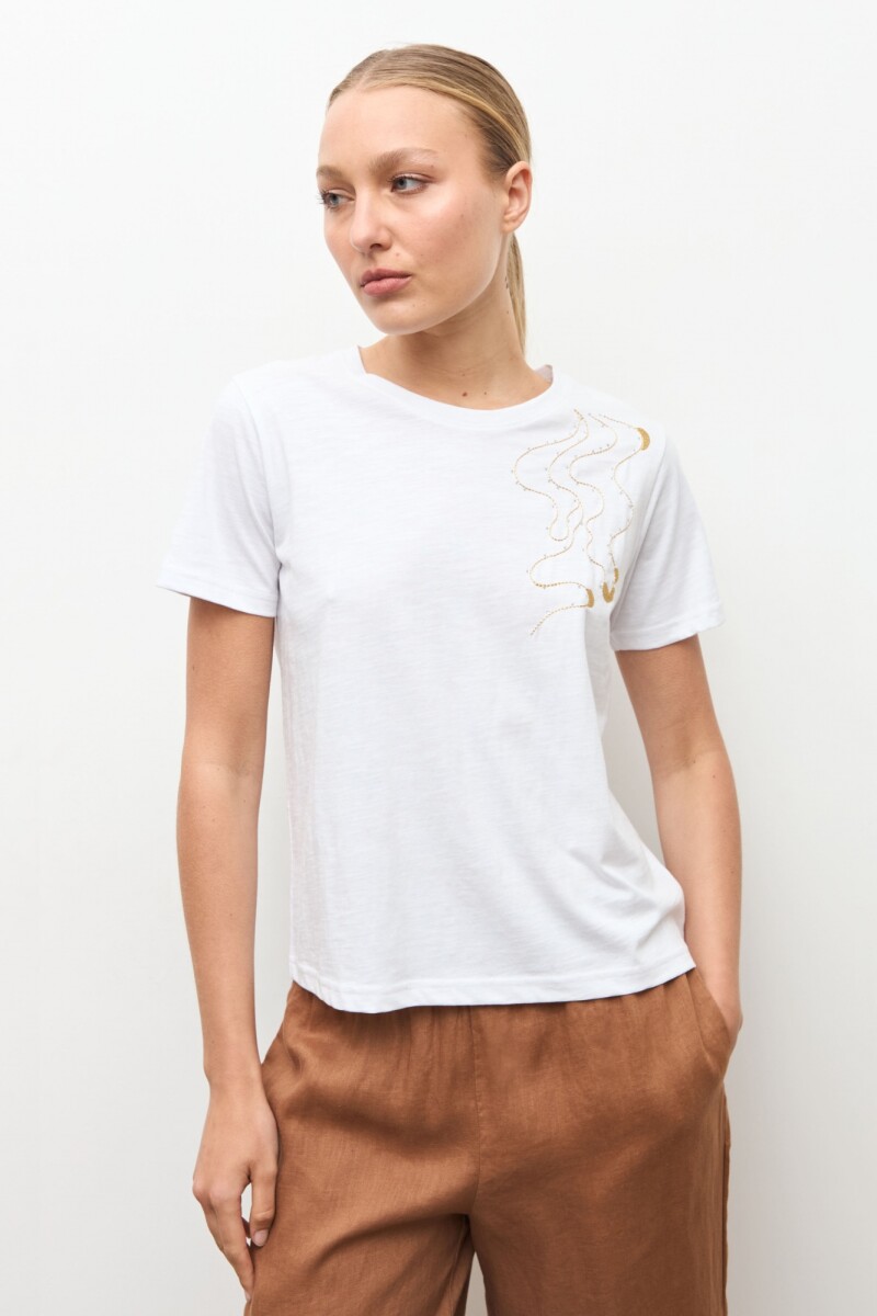 Remera bordado con brillos blanco