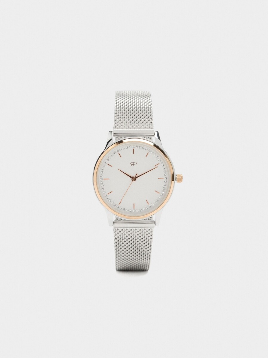 Reloj Bicolor Con Punto Metálico De Acero Inoxidable - bicolor 