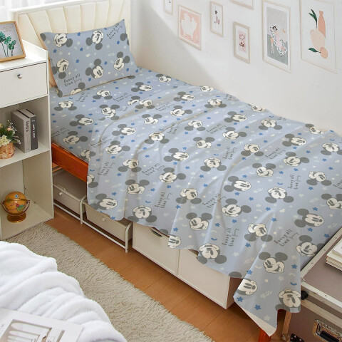 Juego de sábanas infantil 130 hilos 1 plaza 100% algodón Mickey Celeste