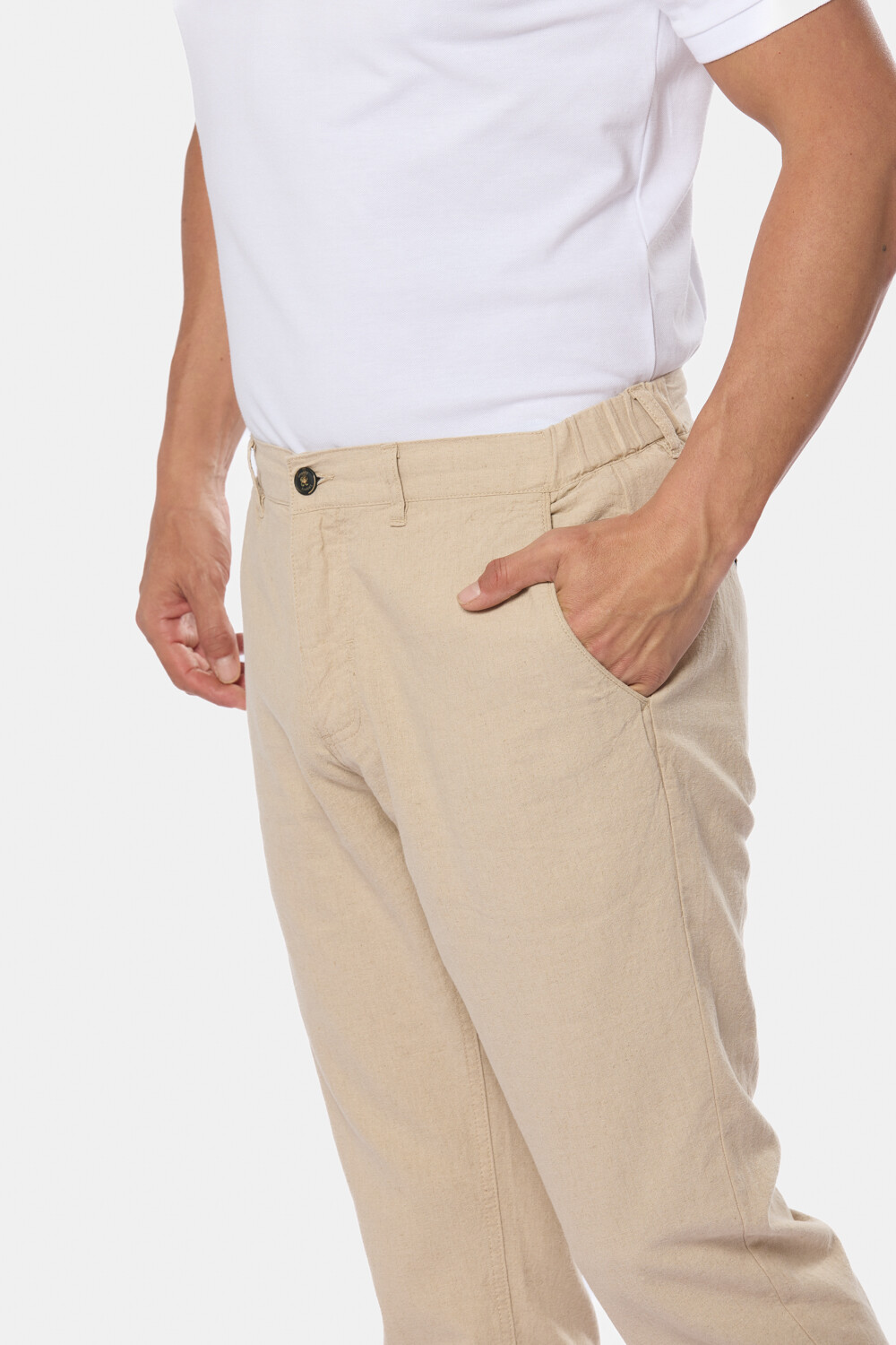 PANTALÓN DE LINO CON CINTURA ELASTIZADA Beige