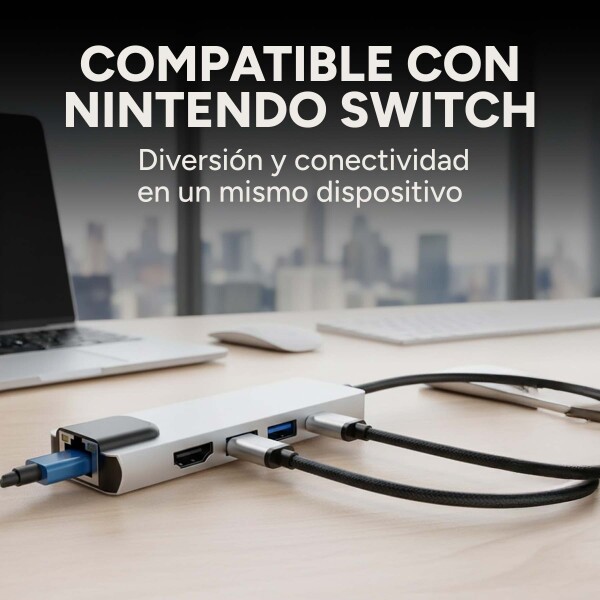 Adaptador Hub Tipo C 5 en 1 Ethernet HDMI 4K 2 USB 3.0 Mac Color Gris