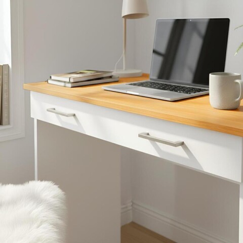 Escritorio Juvenil Mesa De PC 90cm Con Cajón Blanco / Cinamomo Escritorio Juvenil Mesa De PC 90cm Con Cajón Blanco / Cinamomo