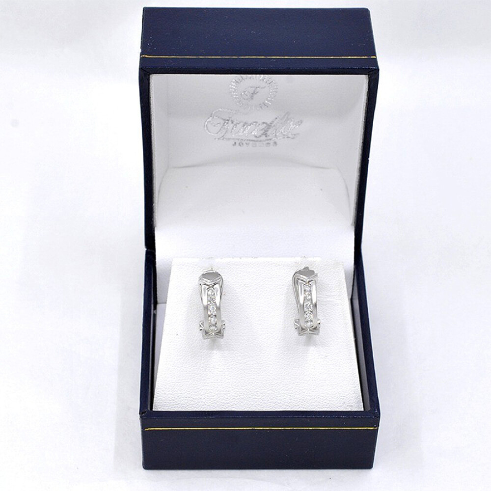 Aros En Oro 18K Blanco Y Brillantes Aros En Oro 18K Blanco Y Brillantes