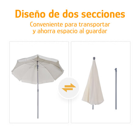 Sombrilla De Playa 2m Reforzada Mástil De Acero Reclinable Gris