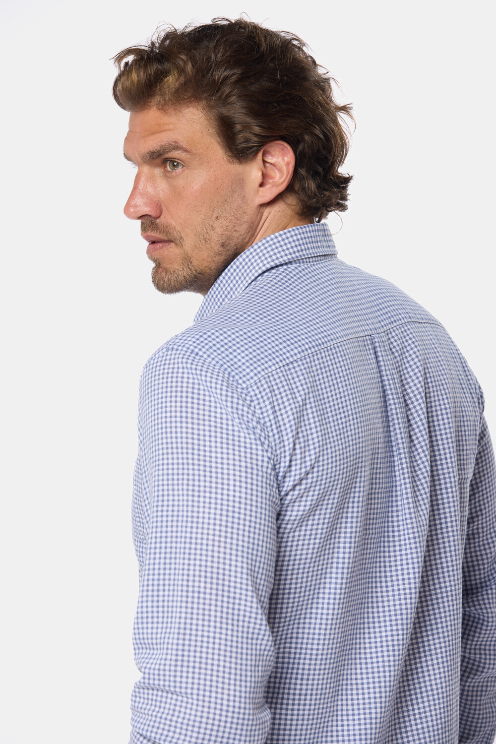 CAMISA DE LINO A CUADROS Azul