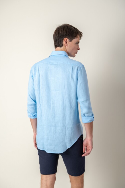 Camisa short collar lino Celeste