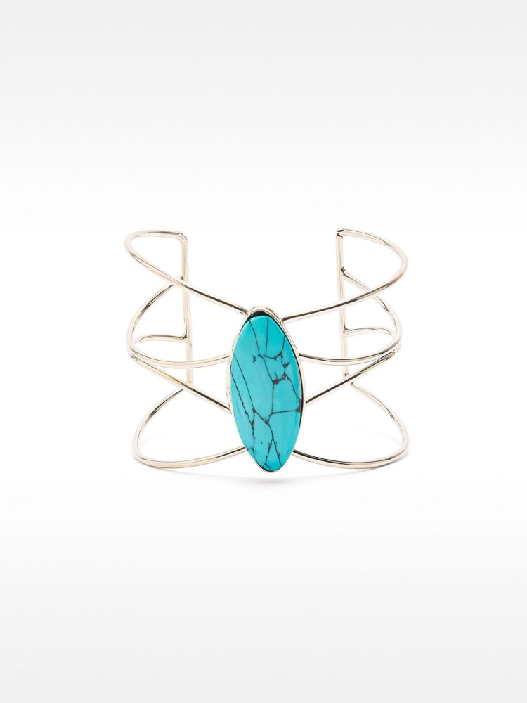 Pulsera Abierta Fina Con Piedra Ovalada azul