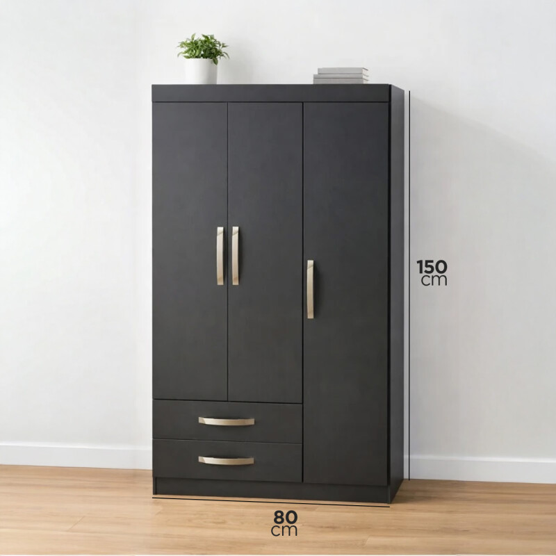 Ropero 3 Puertas 2 Cajones 5 Estantes - La Tentación Color Negro Ropero 3 Puertas 2 Cajones 5 Estantes - La Tentación Color Negro