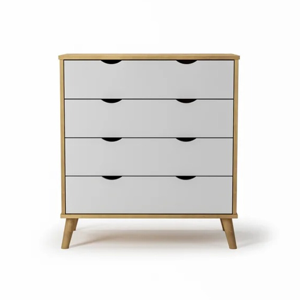 CÓMODA CAJONERA GUARDARROPA 4 CAJONES CON PATAS EN MADERA MACIZA BLANCO