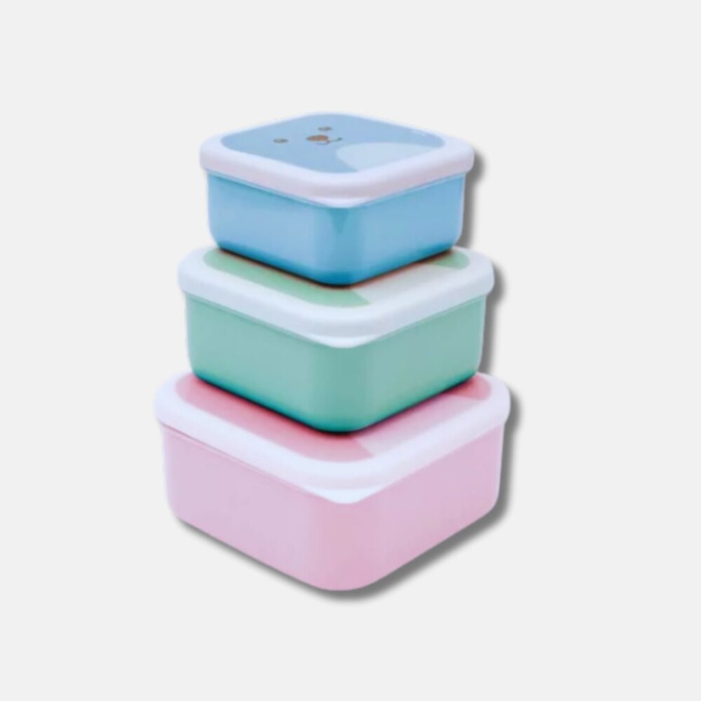 Set x3 tupper animales BUBA osito rosa