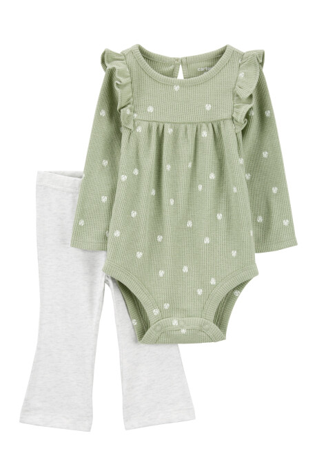 Set dos piezas de algodón, pantalón acampanado y body, diseño floral Sin color